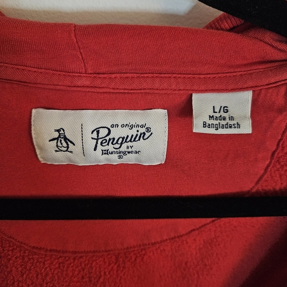 Original Penguin Zip-up Fleece Hoodie Sweatshirt Sticker Pete Rococco Red sz L - Picture 4 of 10